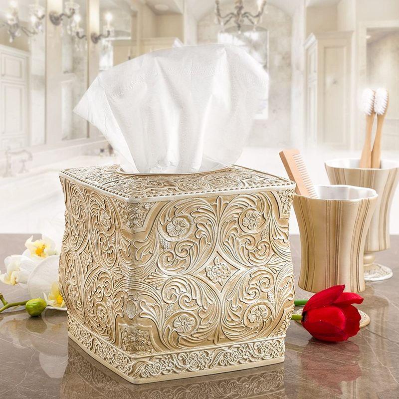 Beige Ornate Floral Square Tissue Box Cover