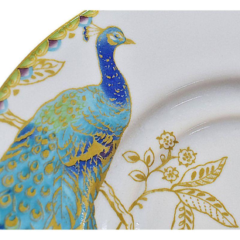 222 Fifth Peacock Garden Porcelain 16pc Dinnerware Set White: Round Dish Set, Service for 4, Bird Pattern, Dishwasher-Safe