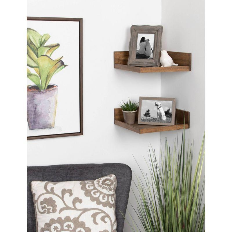 4.5" x 2.2" 2pk Levie Floating Corner Wooden Wall Shelf Set Brown - Kate & Laurel All Things Decor