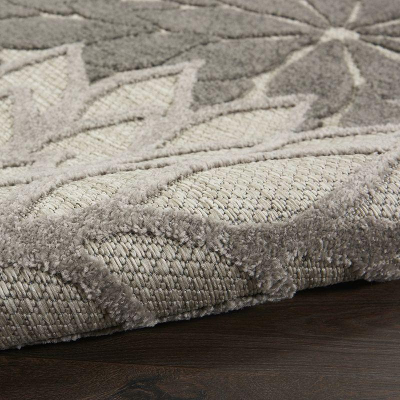 Nourison Aloha Floral Bloom Flatweave High-Low Indoor Outdoor Area Rug Silver Grey 5'3" x 7'5"
