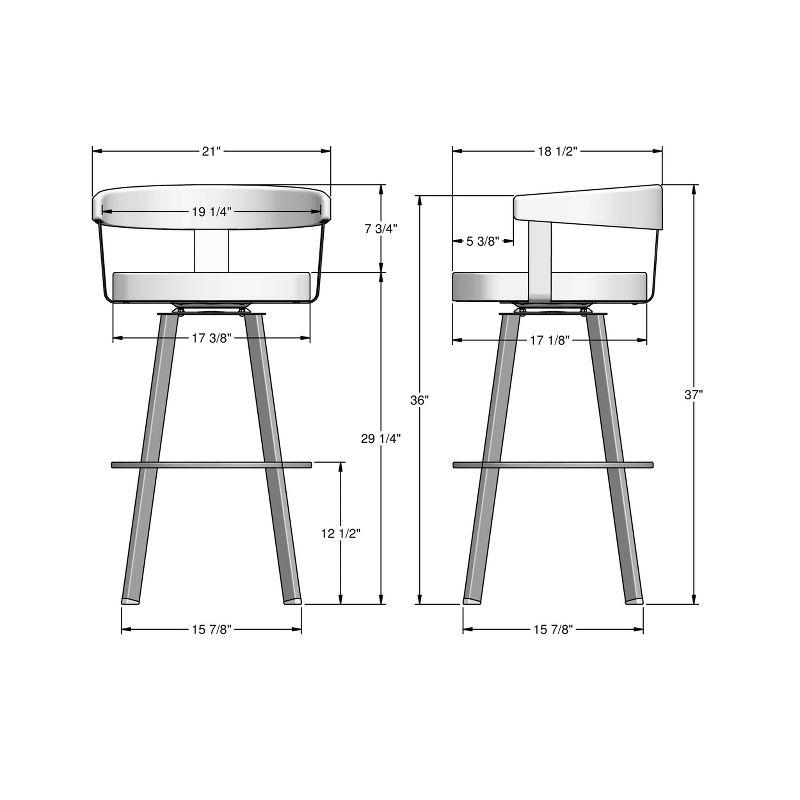Amisco Lars Upholstered Barstool Greige/Black: Faux Leather, Steel Frame, 30" Fixed Height