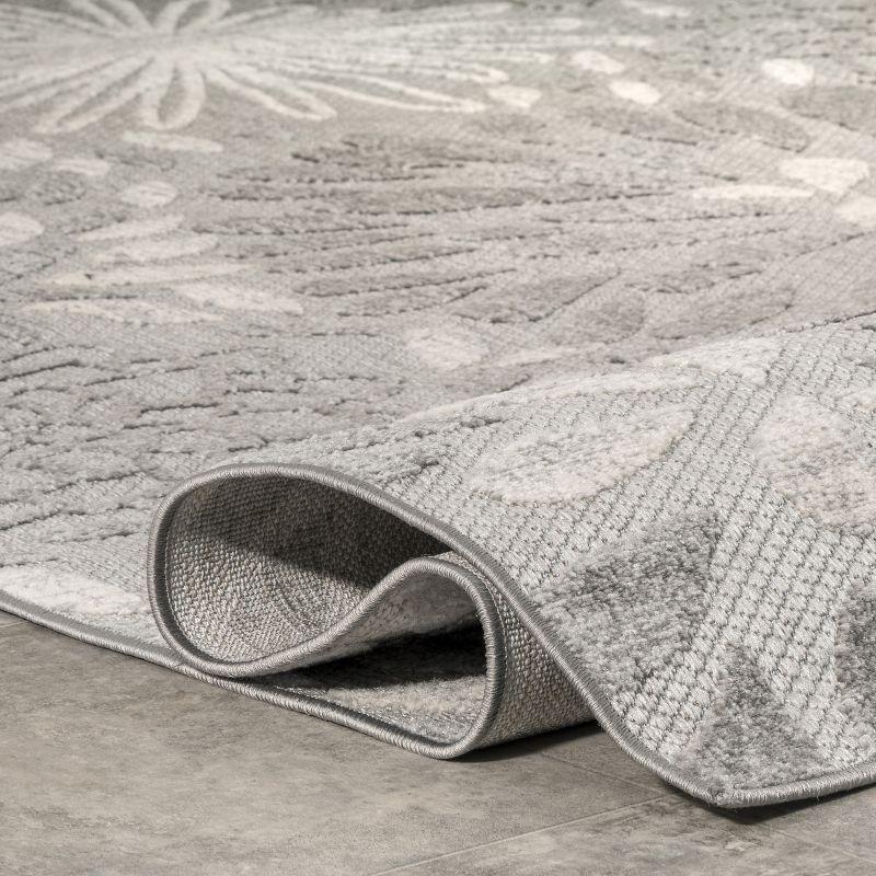 Light Grey Floral Synthetic 5' x 8' Easy-Care Outdoor Rug