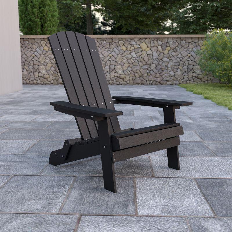 Black Polystyrene Resin High-Back Adirondack Chair with Armrests