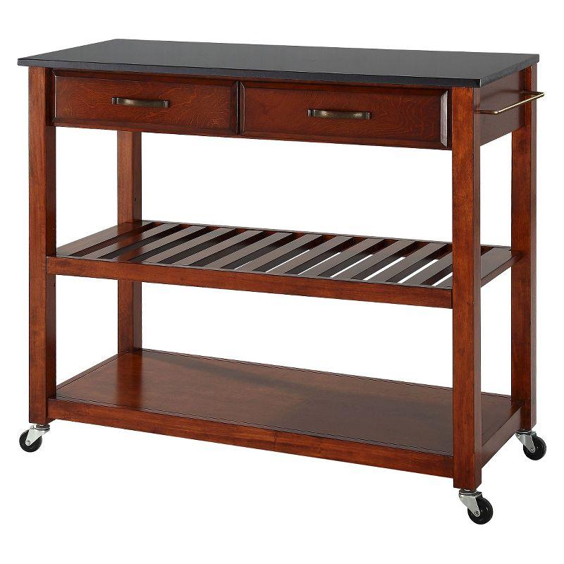 Cherry Wood Kitchen Cart with Black Granite Top and Wine Rack