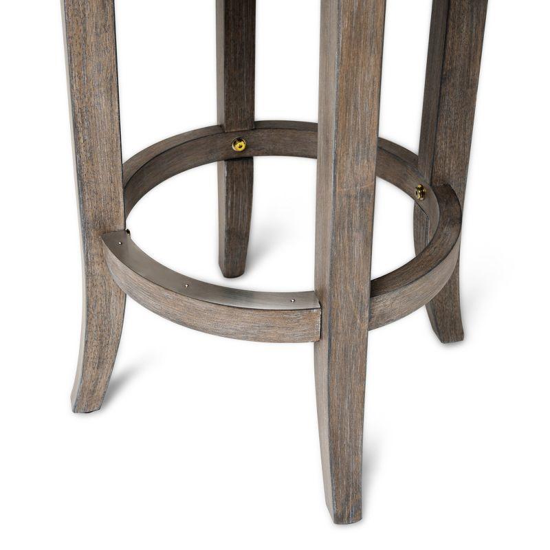 Maven Lane Eva Counter Stool in Reclaimed Oak Finish with Ash Grey Fabric Upholstery