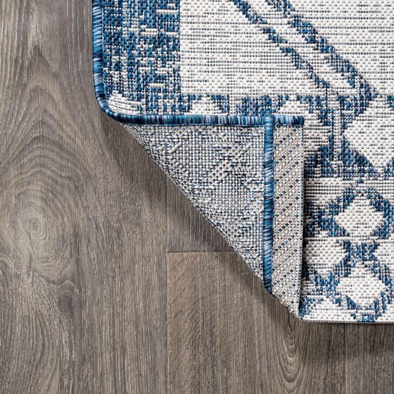 3'x5' Marokko Diamond  Medallion Indoor/Outdoor Area Rug, Ivory/Blue - JONATHAN Y