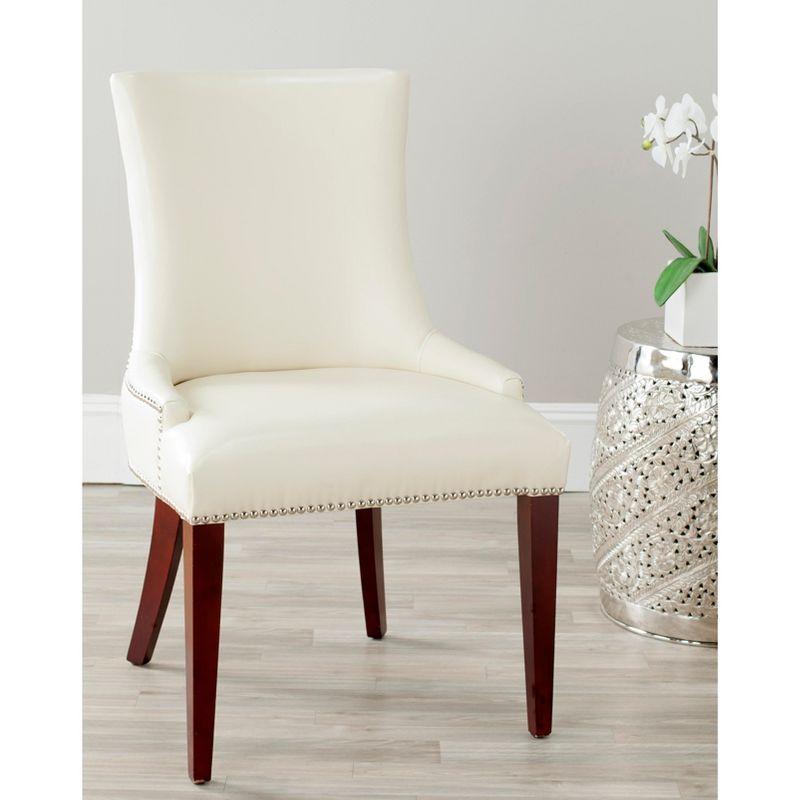Becca 19''H Dining Chair with Silver Nail Heads - Cream/Leather - Safavieh