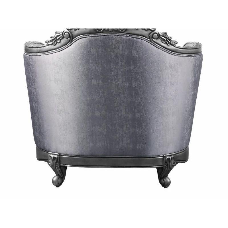 Ariadne Platinum Gray Floral Accent Chair with Carved Wood Detail