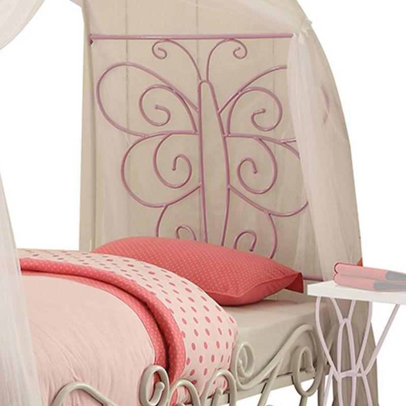 85" Twin Bed White Light Purple - Acme Furniture: Butterfly Headboard, Canopy Curtains, Chrome Frame