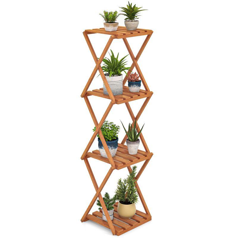 Natural Teak 4-Tier Folding Wooden Plant Stand