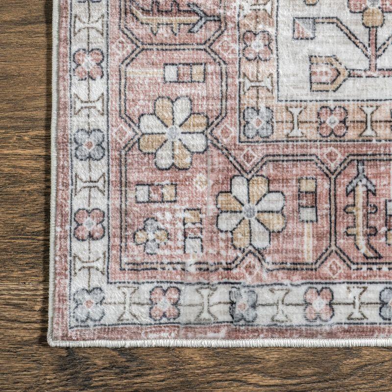 Nuloom Evon Traditional Medallion Pet Friendly Machine Washable Area Rug, 4' x 6', Blush Pink