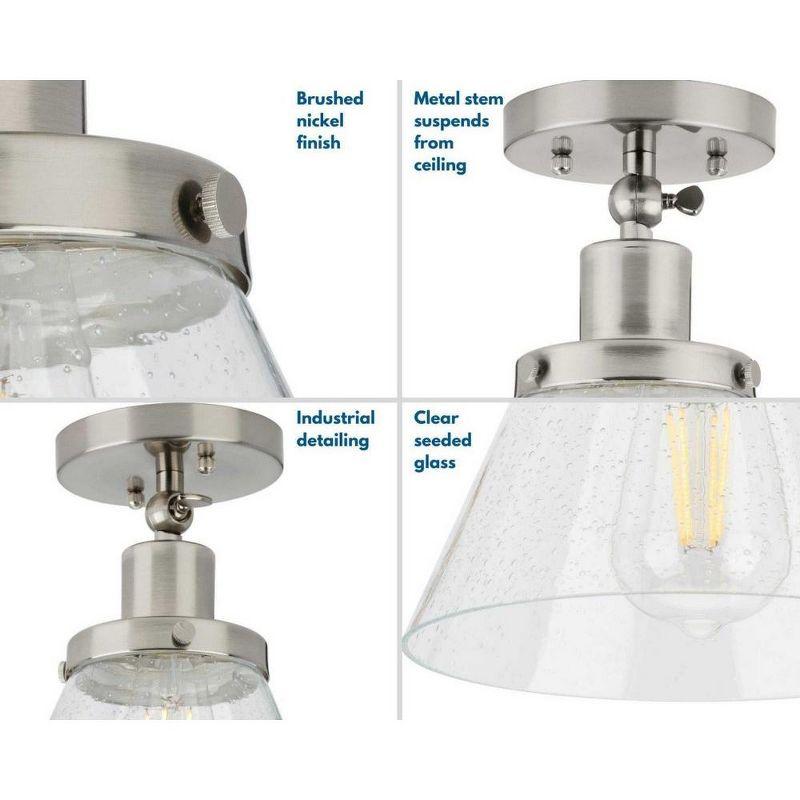 Hinton Brushed Nickel 1-Light Flush Mount with Seeded Glass Shade