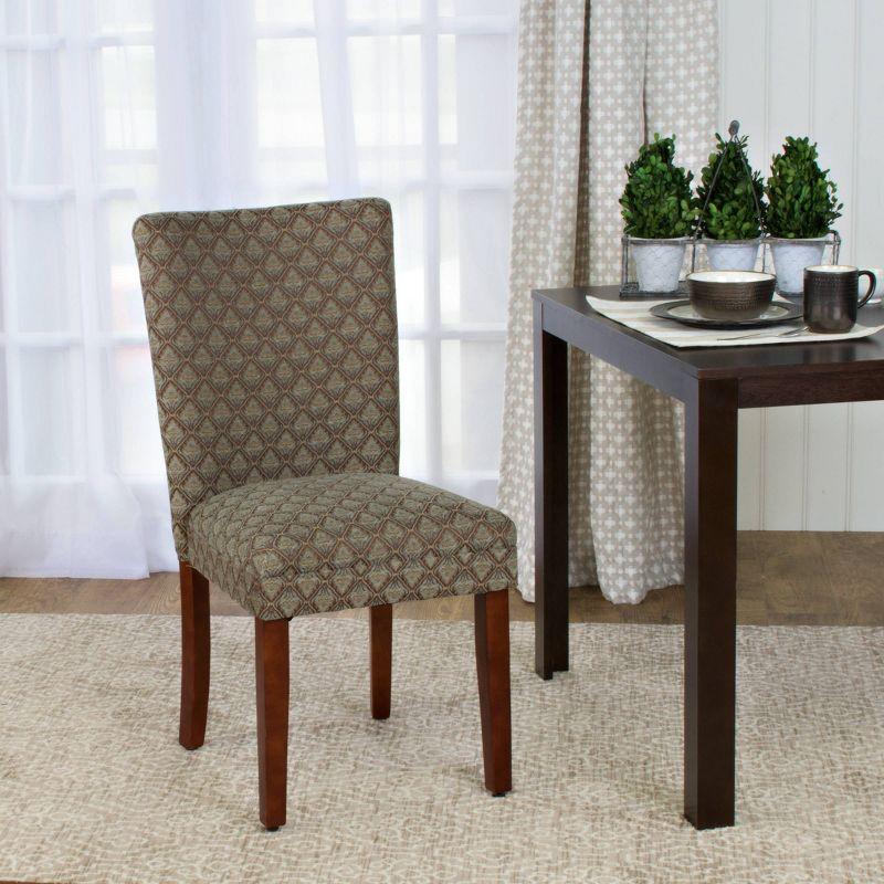 Classic Upholstered Parsons Side Chair in Blue/Brown Damask