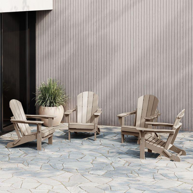 WestinTrends Malibu HDPE Outdoor Patio Folding Adirondack Chair (Set of 4), Weather Wood