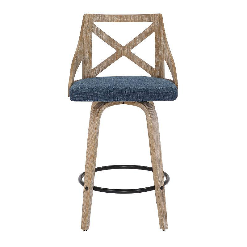 Set of 2 Charlotte Counter Height Barstools White Washed Wood/Blue - LumiSource: Elegant X-Back, Swivel Seat