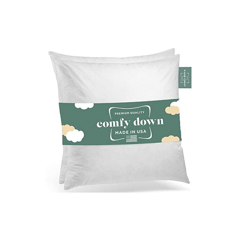 ComfyDown Decorative Throw Pillow Insert Down Feathers Fill 100% Cotton Cover Square Pillow Insert (Set of 2)