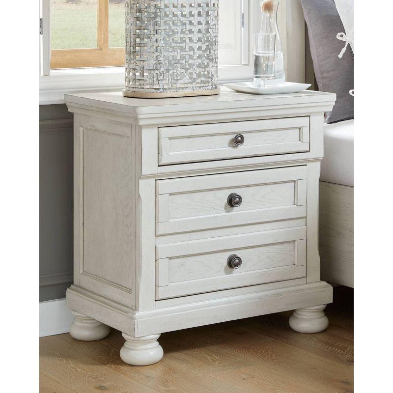 Robbinsdale 2 Drawer Nightstand White - Signature Design by Ashley: Bronze-Tone Hardware, Wood Veneer, Storage Tray