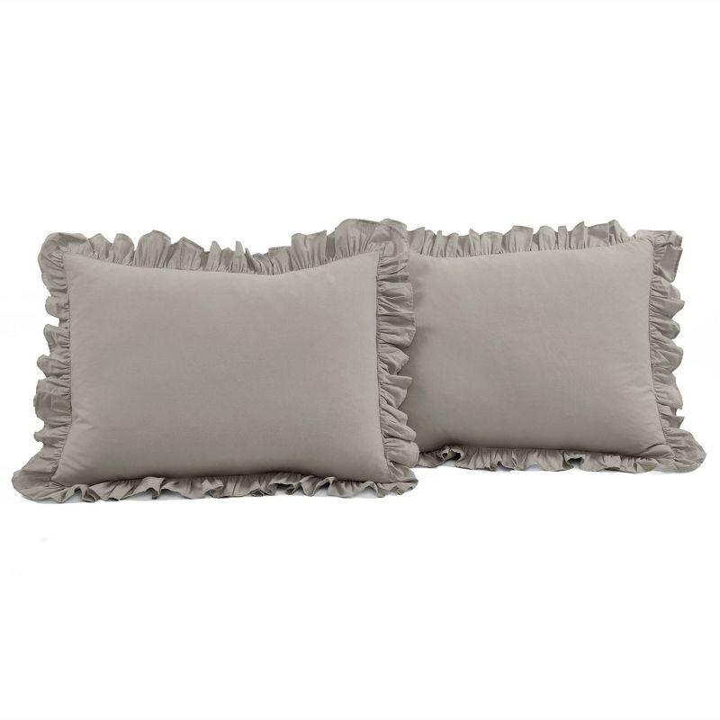 King Gray Cotton Ruffled Duvet Cover Set