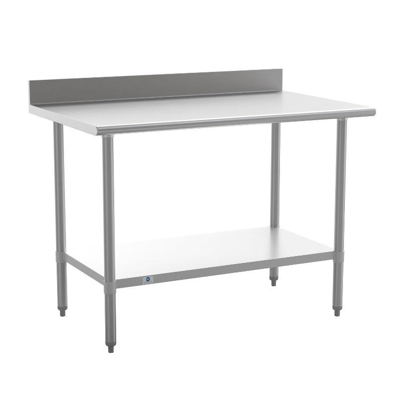 Commercial Stainless Steel Kitchen Prep and Work Table with Shelf and Backsplash