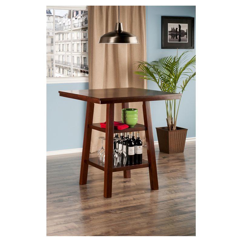 Orlando Square High Table with 2 Shelves Wood/Walnut - Winsome