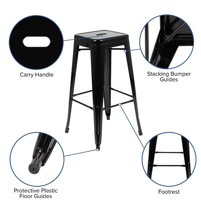 Flash Furniture 30" High Metal Indoor Bar Stool in Black - Stackable Set of 4