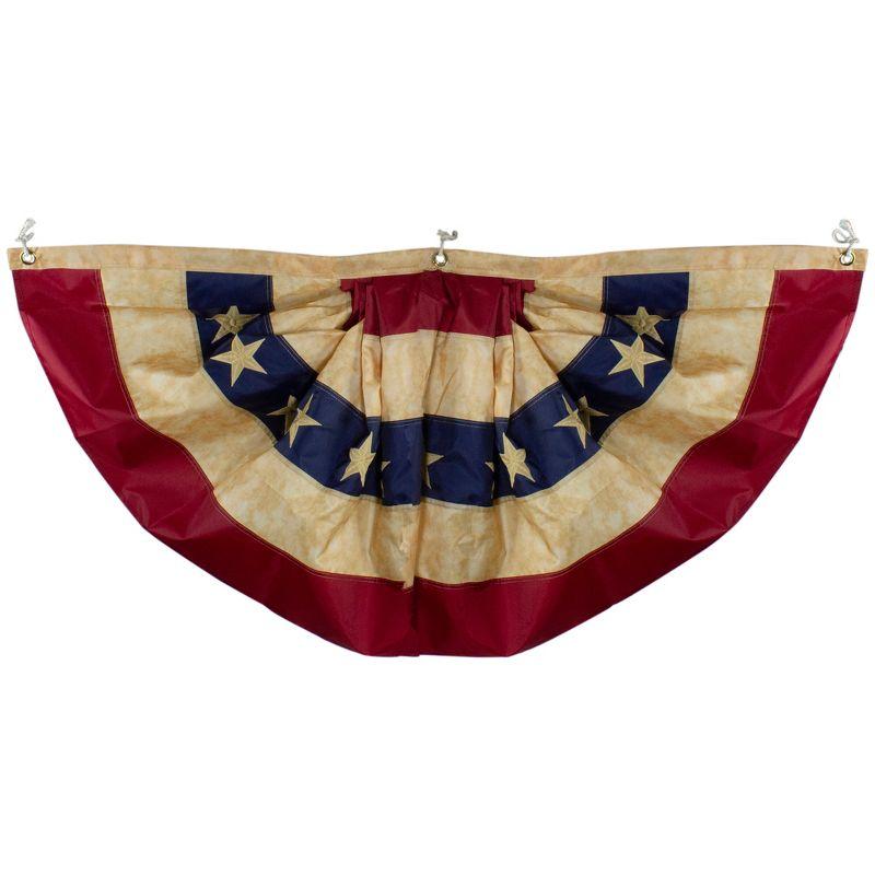 Vintage Patriotic Tea-Stained Pleated Bunting Flag with Stars