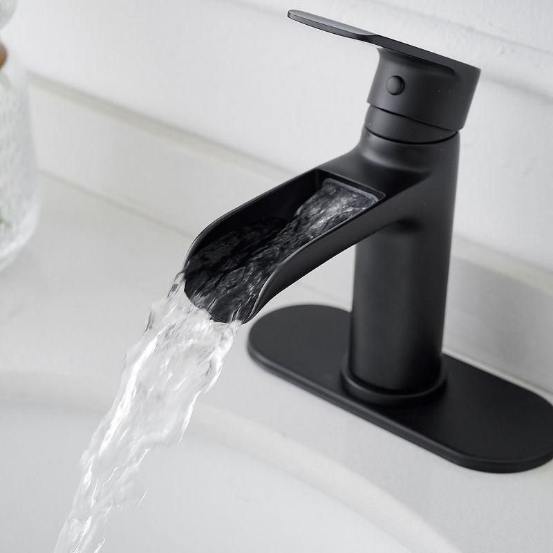 BWE Waterfall Single Handle Single Hole Modern Bathroom Faucet Bathroom Sink Faucet in Matte Black