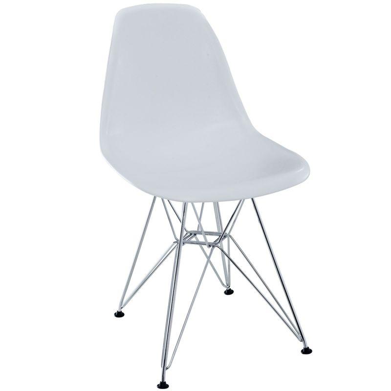 Sleek Modern Chromed Steel White Side Chair for Indoor/Outdoor