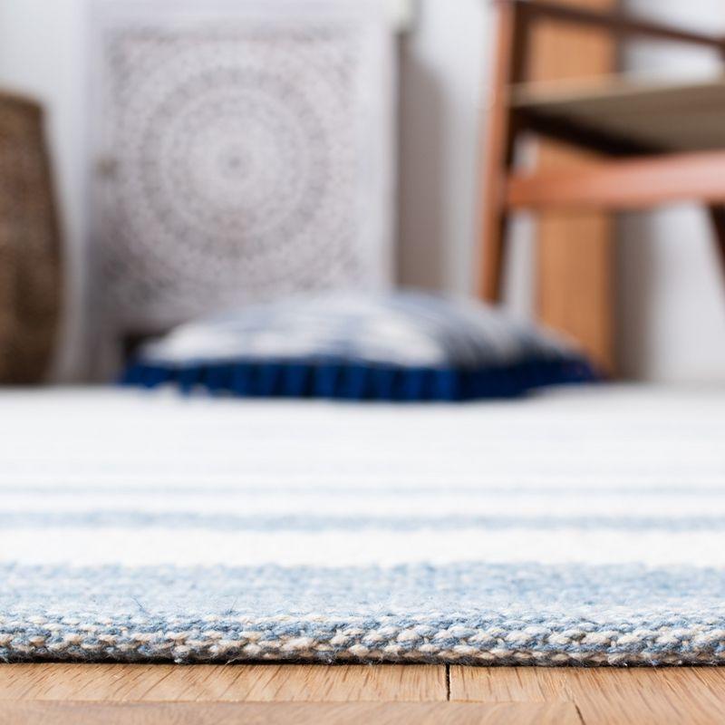 Ivory and Blue Striped Wool Cotton 4' x 6' Area Rug