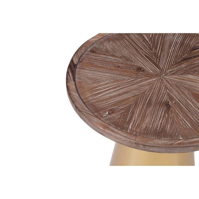 Patrick 23" Round Wood and Gold Metal Side Table