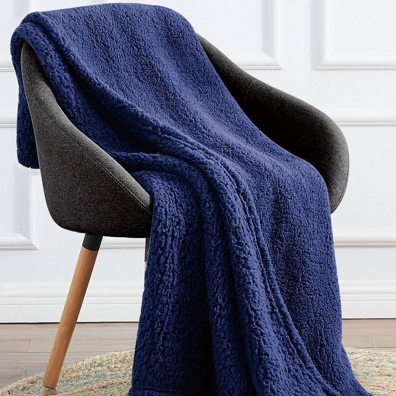 My World Cloud Faux Shearling Throw Blanket Navy: Sensory Friendly, Knitted Polyester, Machine Washable