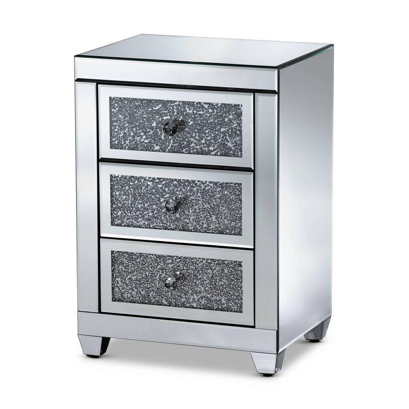 Ralston 3 Drawers Mirrored Nightstand - Baxton Studio