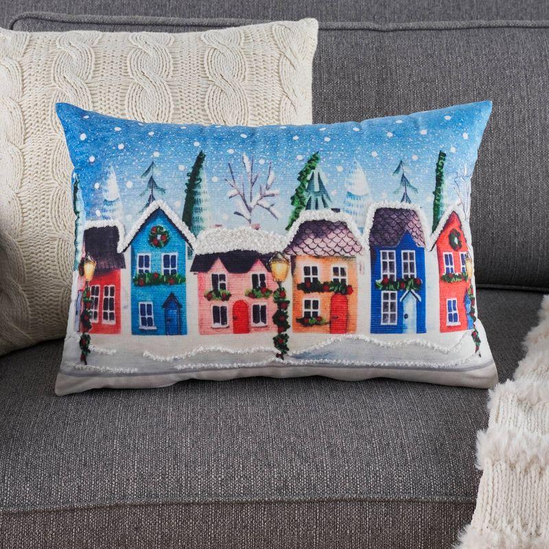 14"x20" Oversize Holiday Village with Snow Indoor Lumbar Throw Pillow - Mina Victory: Festive Rectangle Cushion, Zippered