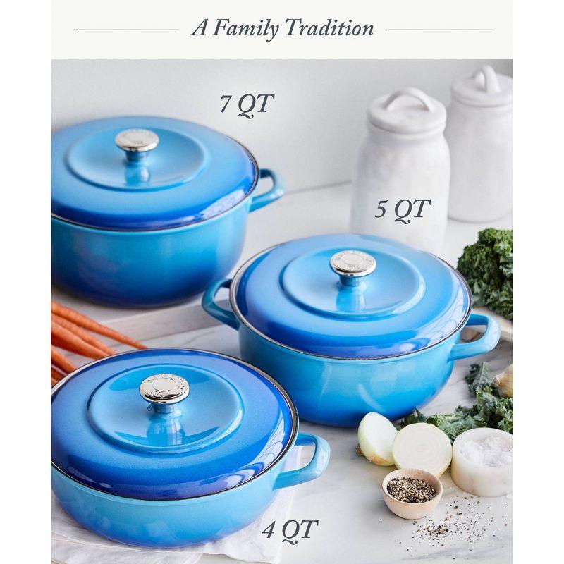 Azure Blue Enameled Cast Iron Round Casserole Braiser with Lid