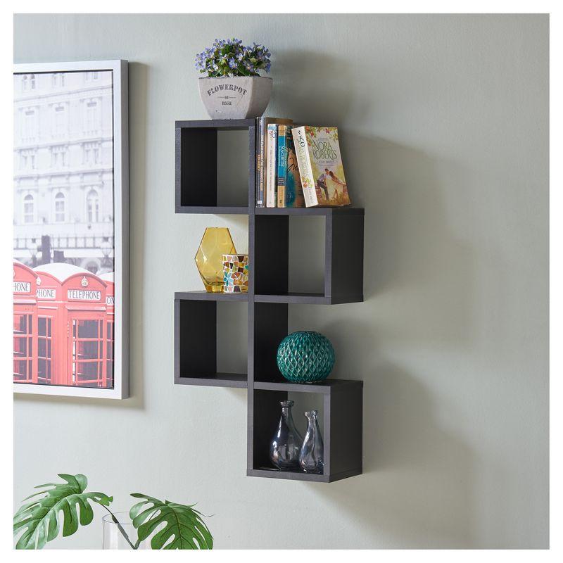 Danya B. 30" x 15.25" Cubby Chessboard Wall Shelf Black : Modern Laminated MDF, Versatile Display
