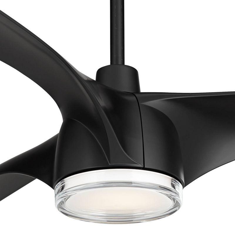 Casa Vieja 60" Artistry Modern Indoor Outdoor Ceiling Fan 3 Blade LED Light Remote Control Matte Black Finish Bedroom Patio Living Room Damp Rated