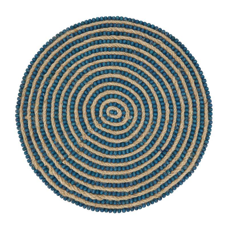 Blue and Beige Beaded Circular Placemats Set of 4