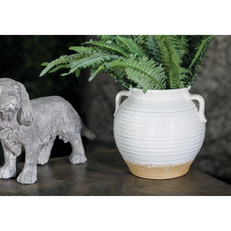 8" Wide Ceramic Planter Pot with Side Handles White - Olivia & May: Indoor Stoneware, Weather-Resistant