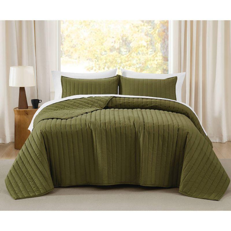 Olive Green Full Cotton Quilt Set with Polyfill