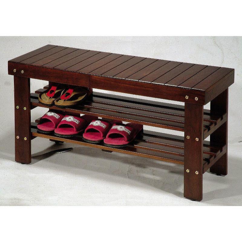Roundhill Furniture Pina Quality Solid Wood Shoe Bench, Cherry Finish