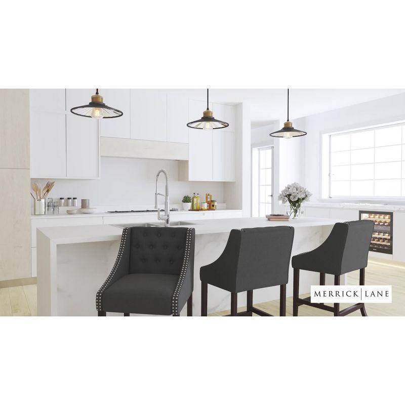 Merrick Lane Hadleigh Upholstered 24" High Stool Transitional Light Gray Faux Leather Tufted Walnut Counter Stool with Accent Nail Trim