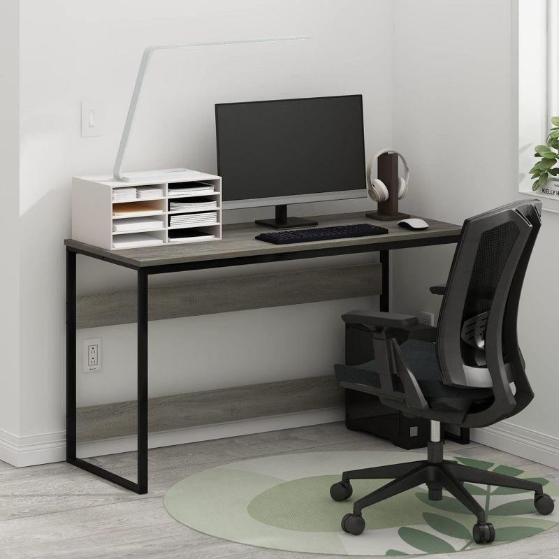 French Oak Grey Modern Study Desk with Sleek Metal Frame - 52 in.