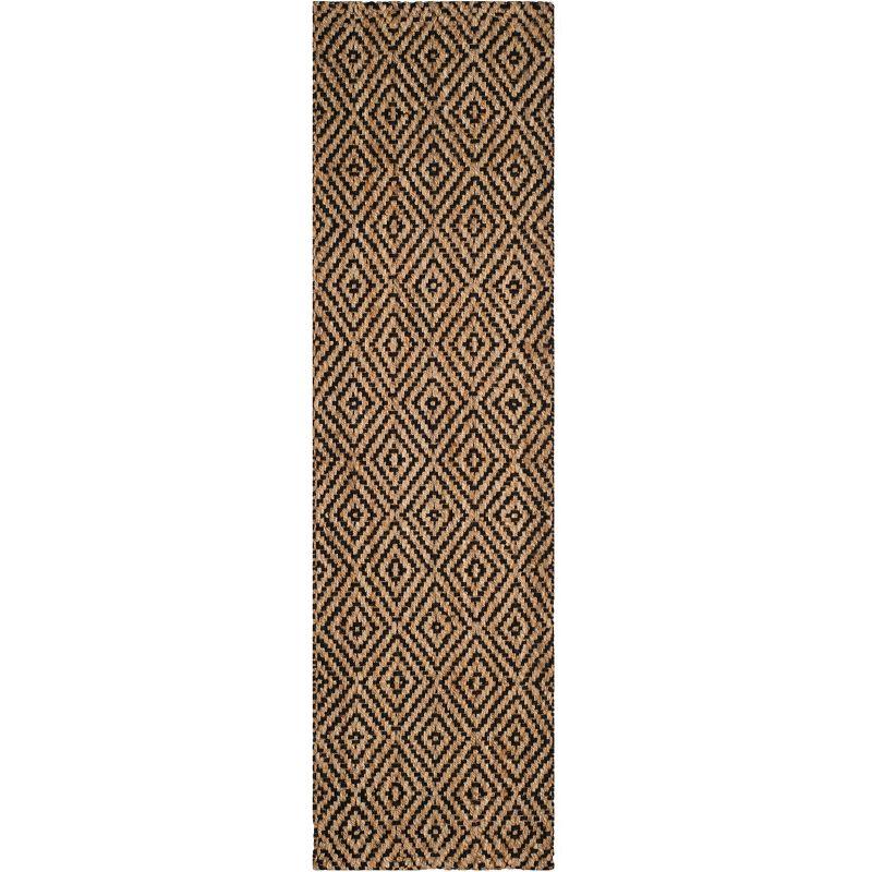 Handmade Black and Natural Jute Geometric Runner Rug