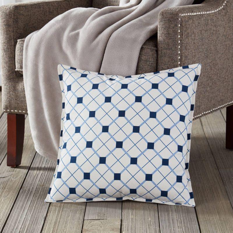 Blue Geo Cotton Canvas 20" Square Throw Pillow