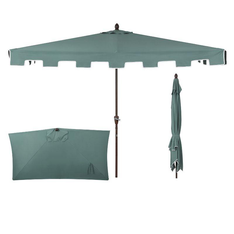 JONATHAN Y Sidney 9 ft. Classic MidCentury Rectangular Half Market Patio Umbrella with Crank, Wind Vent and UV Protection in Green/White