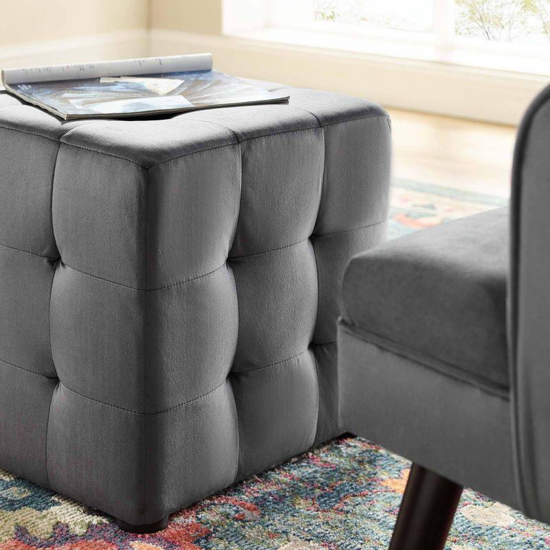 Modway Contour 15.5" Cube Gray Velvet Tufted Ottoman