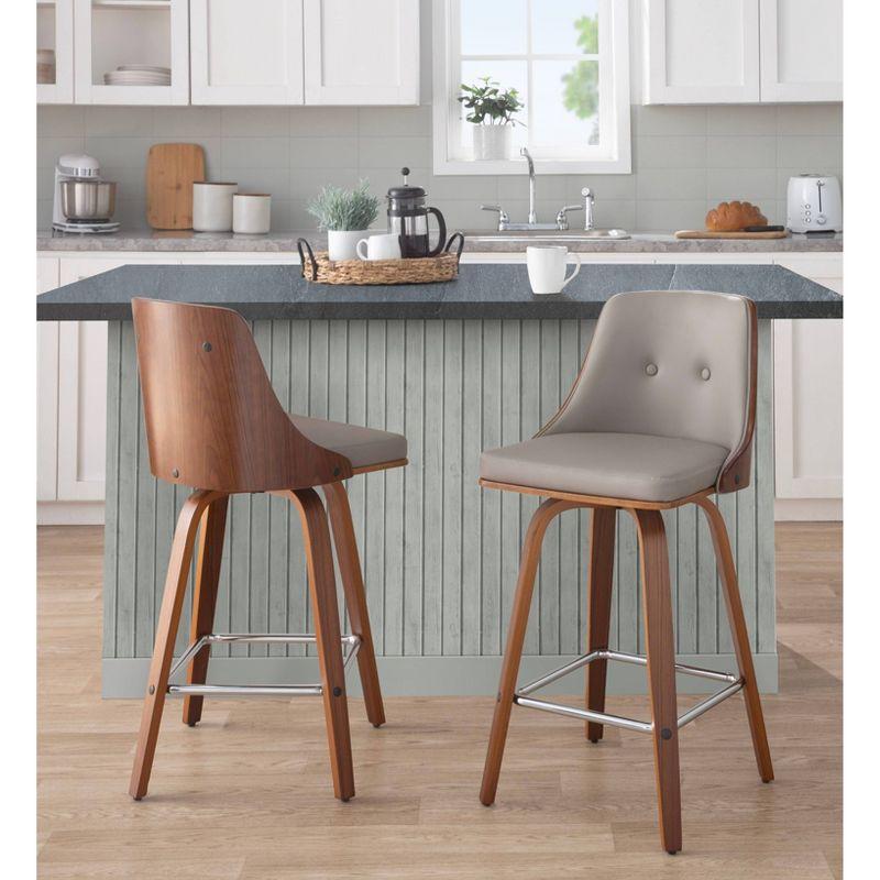 Set of 2 Gianna Counter Height Barstools Walnut/Light Gray: Faux Leather, Wood Frame - LumiSource