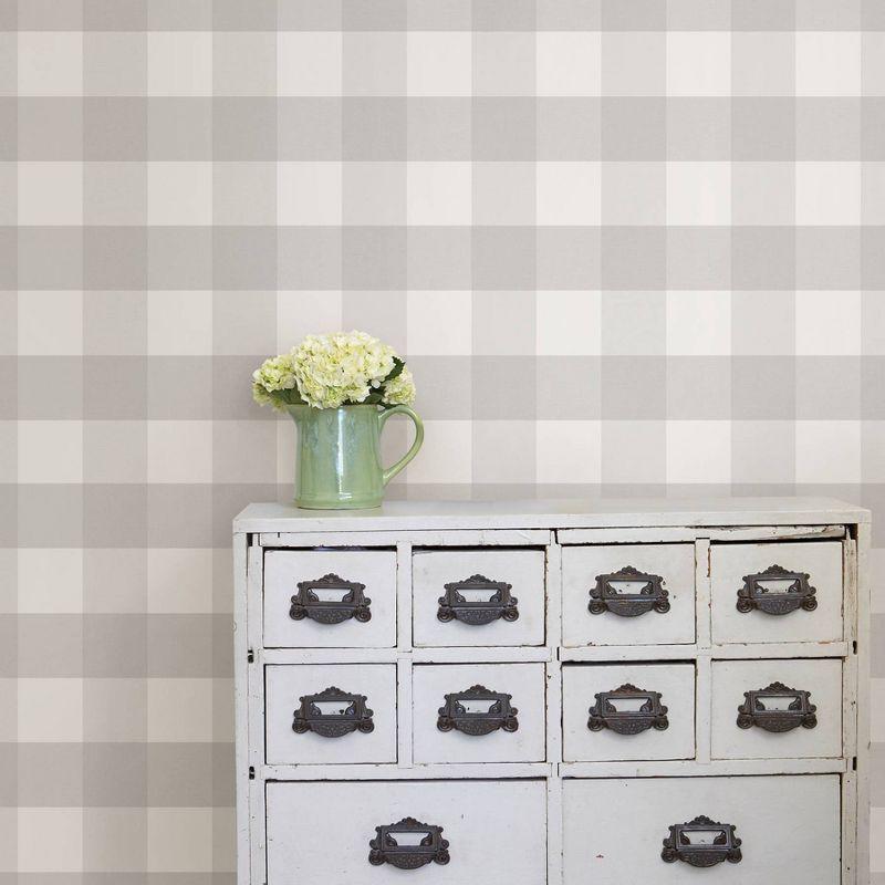 NuWallpaper Farmhouse Plaid Peel & Stick Wallpaper: Removable Vinyl, Self-Adhesive, Washable, Classic Gray Pattern, 30.75 Sq Ft Coverage