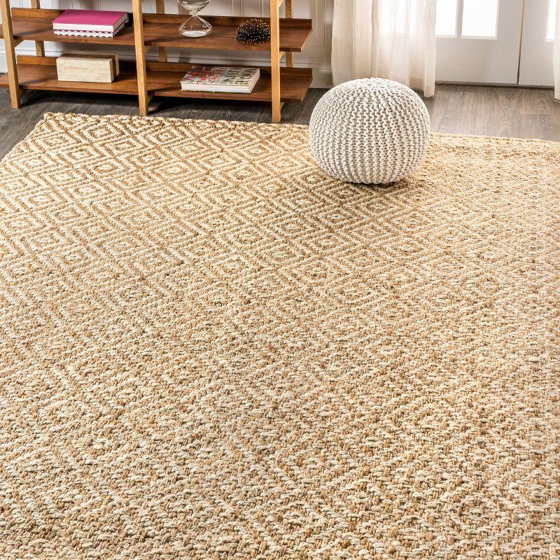 3'x5' Hira Hand Woven Diamond Chunky Jute Area Rug, Natural  - JONATHAN Y