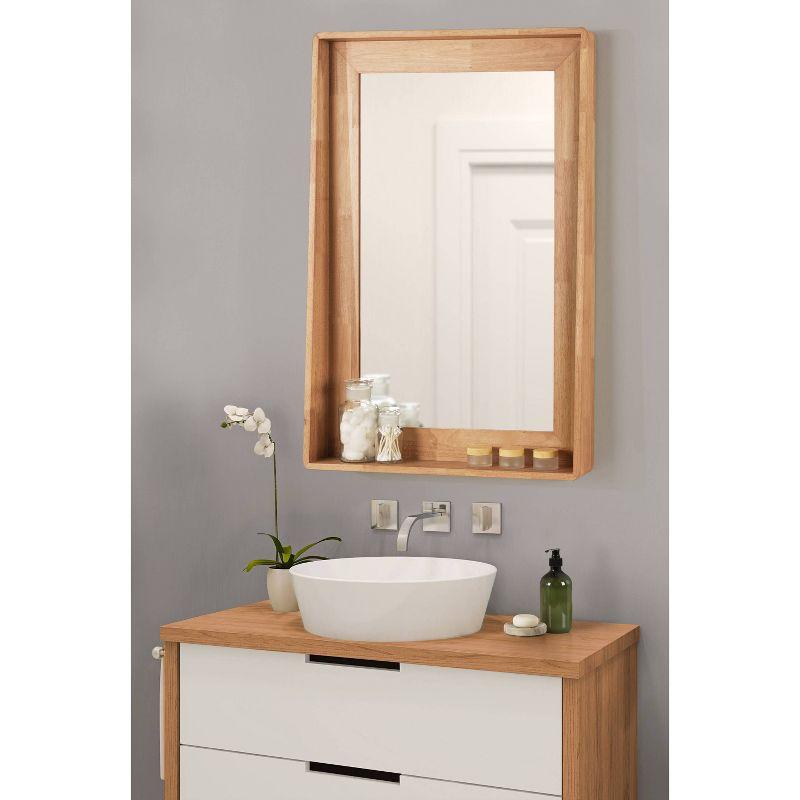 Natural Wood Rectangular Vanity Mirror with Shelf